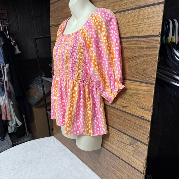 Michelle McDowell size medium Multicolored Puff Sleeve Peplum Blouse - Picture 6 of 7